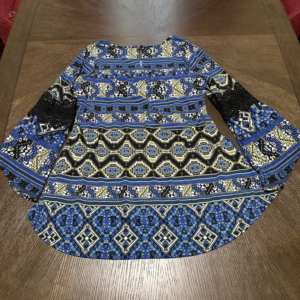 Hannah Boho Print Lace Bell Sleeve Women’s Top, Large - Picture 11 of 13